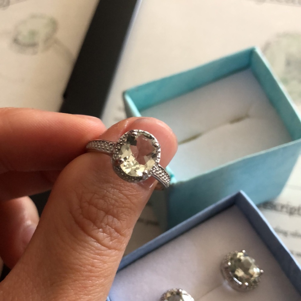 Sterling Set Green Amethyst Earrings & Ring - Picture 5 of 13